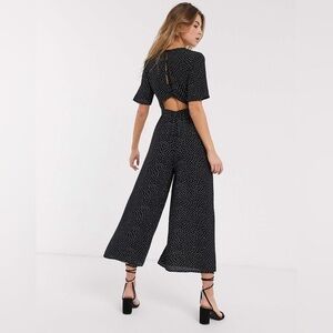 ASOS Design Tea Jumpsuit with Button Back Cutout Polka Dot Black Size 4